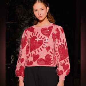FARM Rio Pink and Red Heart Sweater